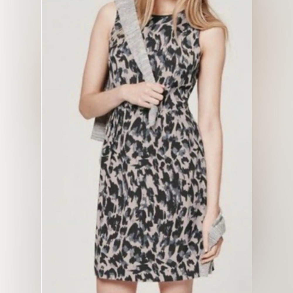 LOFT Black and Taupe Abstract Print Midi Dress
